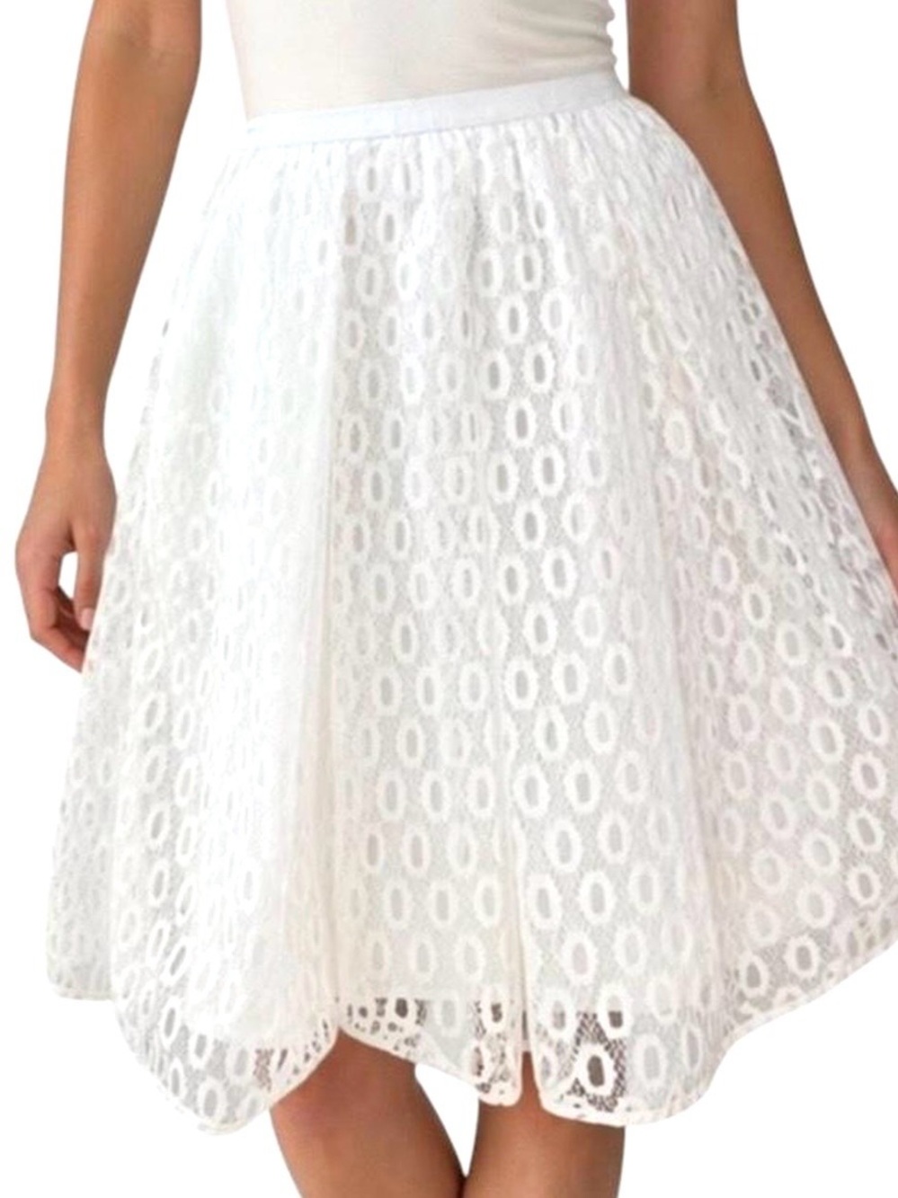 Anthropologie Maeve Eyelet Lace Skirt 6 Ivory Pull On Pockets Coquette Feminine